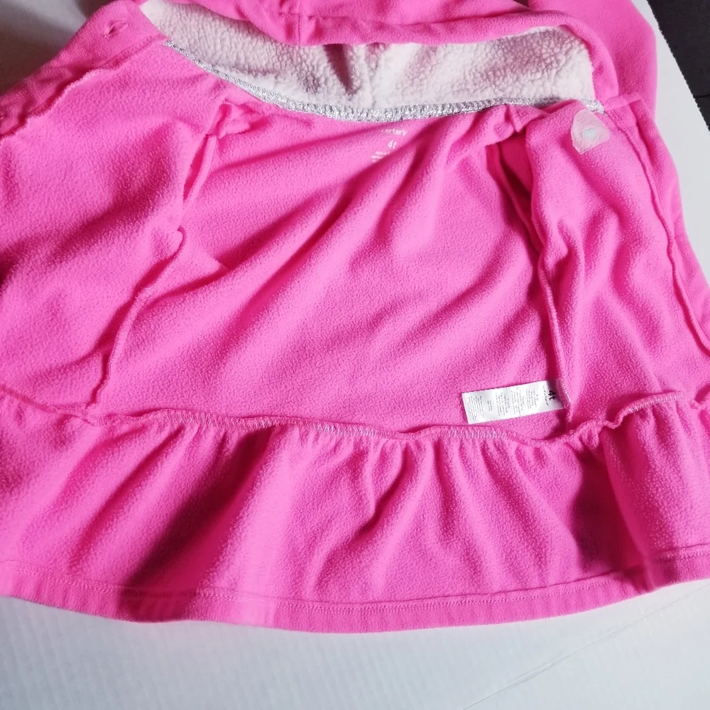 CARTERS GIRL BUTTON DOWN FLEECE HOODIE PINK WITH SILVER HEART 4T